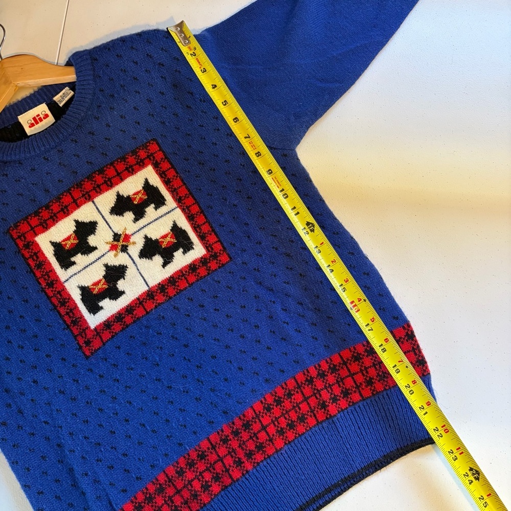 Vintage Scottie Dog Sweater Small Blue Scottish Terrier Dog Novelty Graphic Knit - Picture 11 of 11